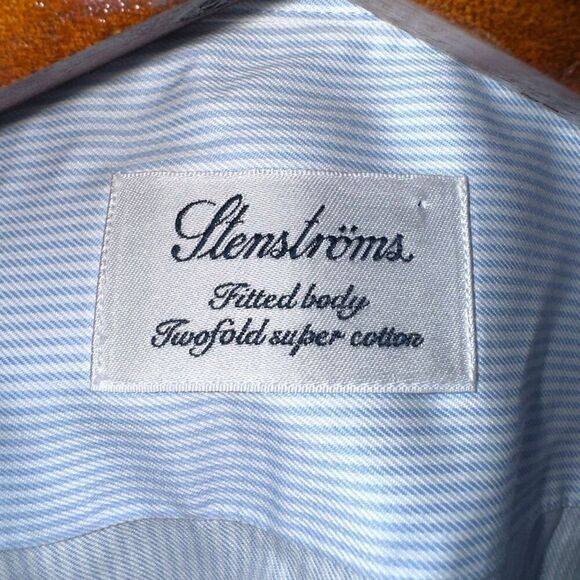 Stenstroms Bengal Stripe Fitted Body Twofold Cotton Super Dress Shirt 17 XL - Picture 2 of 9